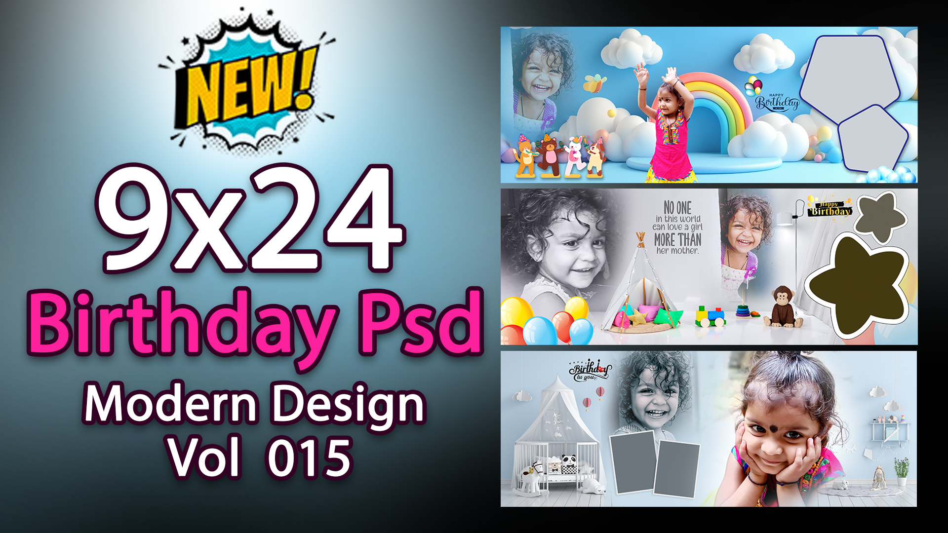 9x24 Birthday Psd Modern Design Vol 015