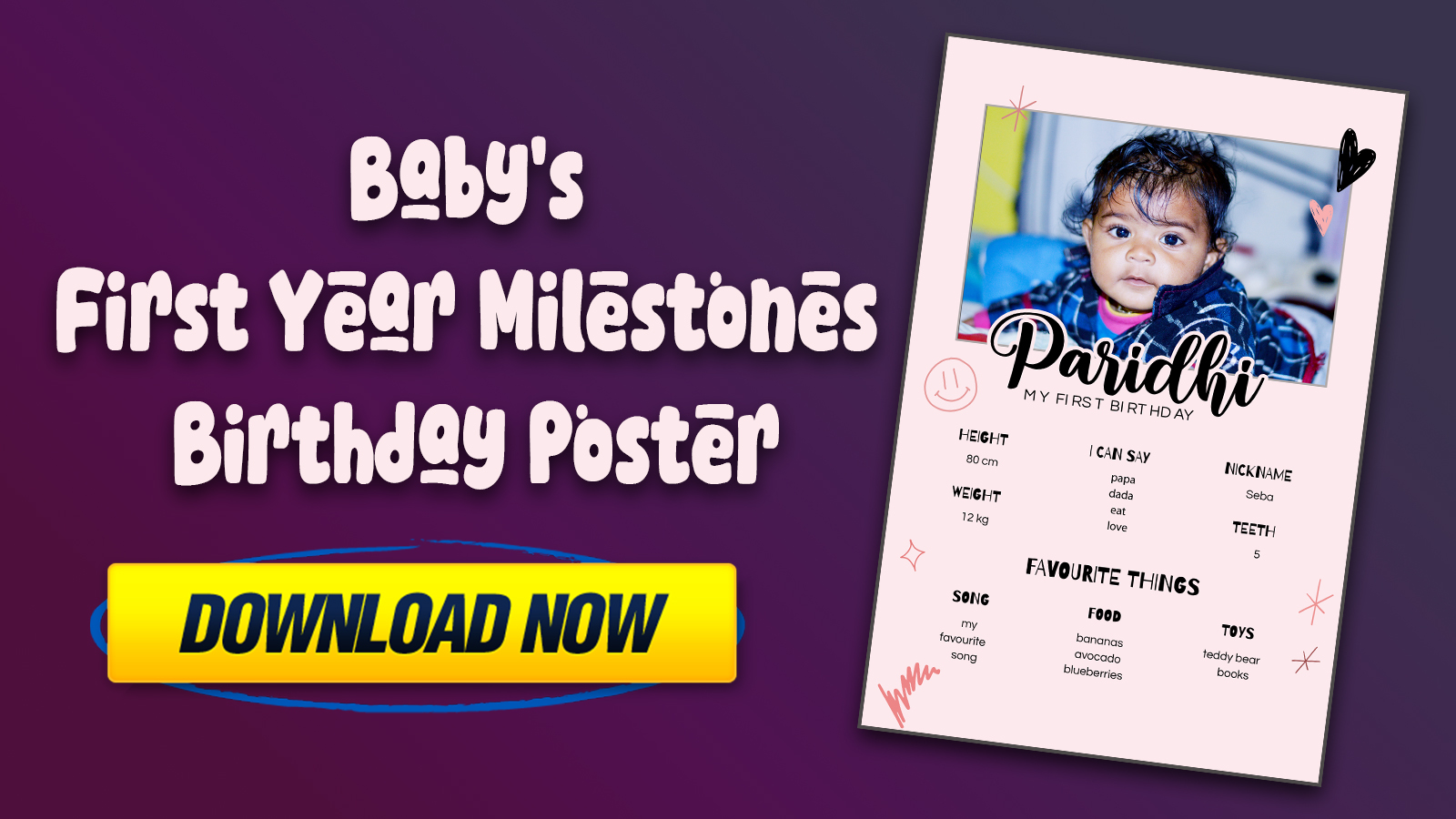 Baby's First Year Milestones Birthday Poster