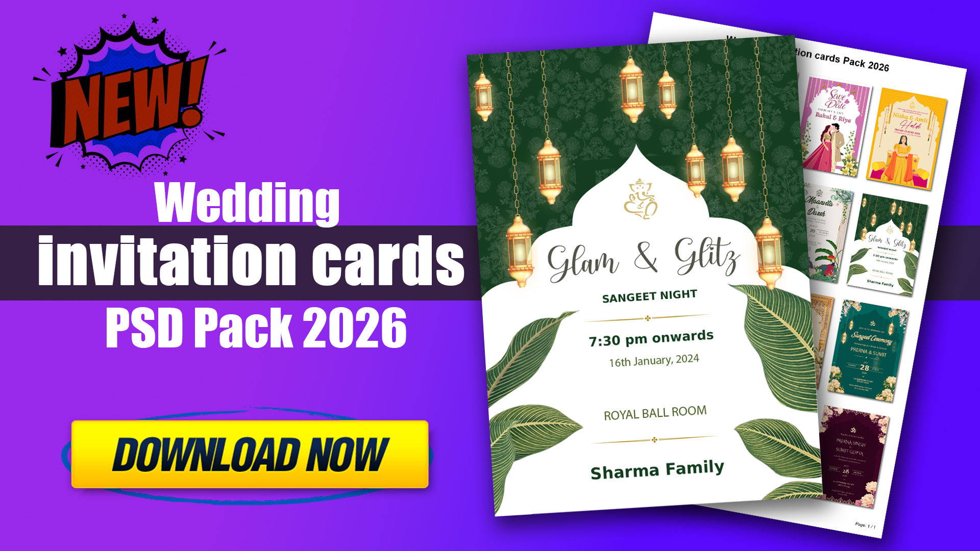 Wedding invitation cards PSD Pack 2026