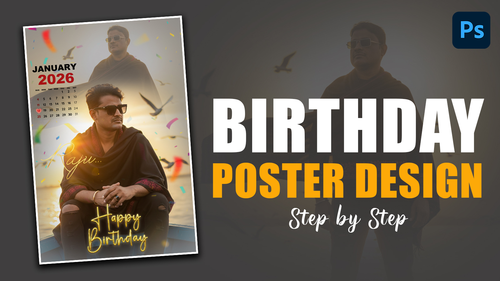 8x12 Birthday poster Design in photoshop Step by Step