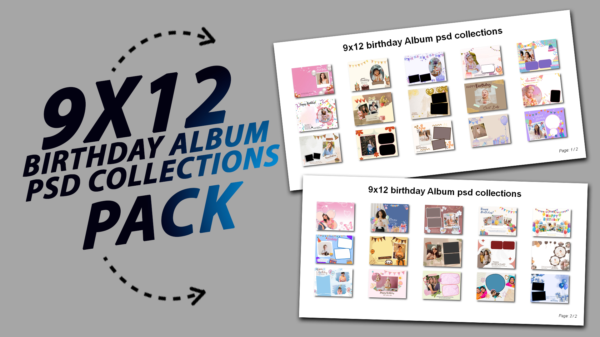 9x12 birthday Album psd collections Pack