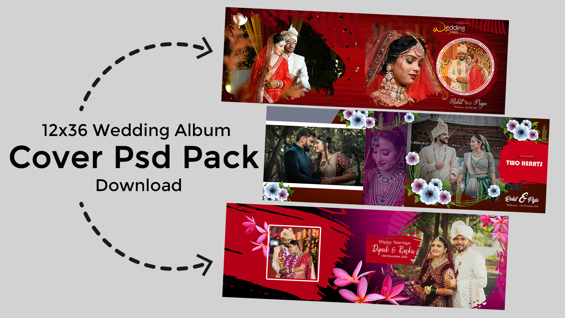 12x36 Wedding Album Cover psd Pack Download