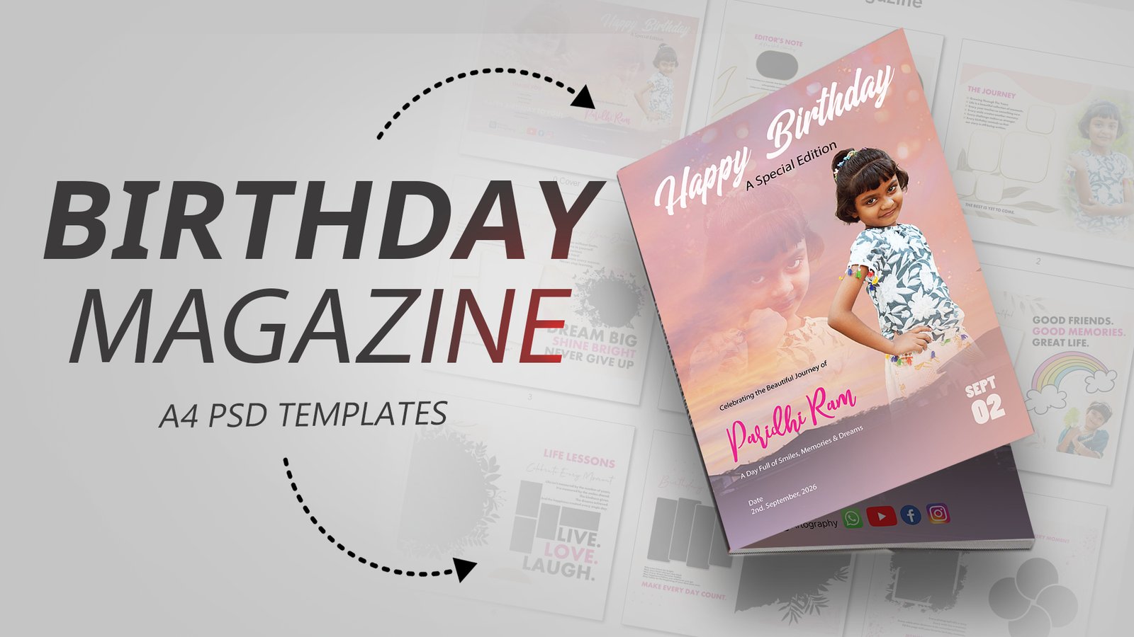 Birthday Magazine PSD Template Bundle (A4 Size)